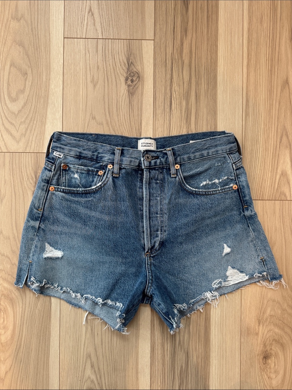 Citizens Of Humanity Distressed Dark Blue Denim Cutoff Shorts